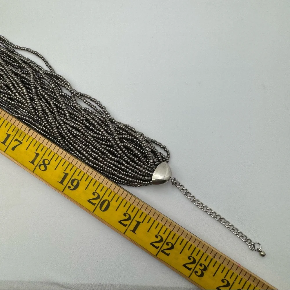 Multi Strand Gunmetal Seed Bead Statement Necklace Bold Weighted Boho Chunky